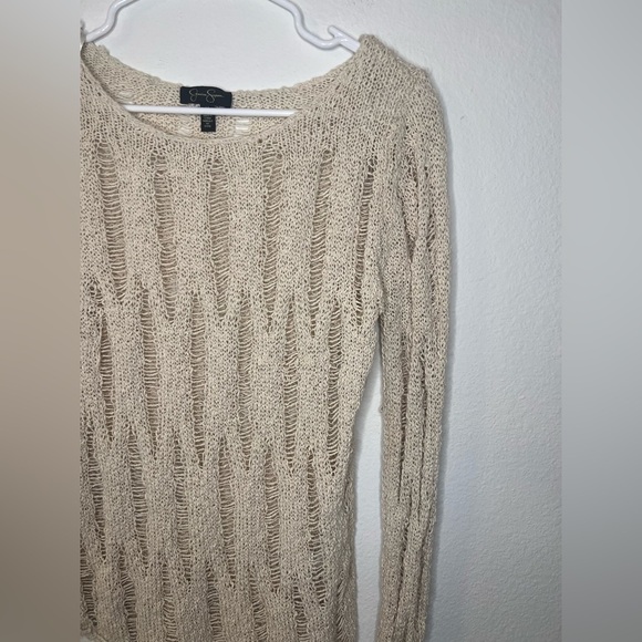 Jessica Simpson Cream Crew Neck Sweater with Textured Knit - Picture 3 of 5